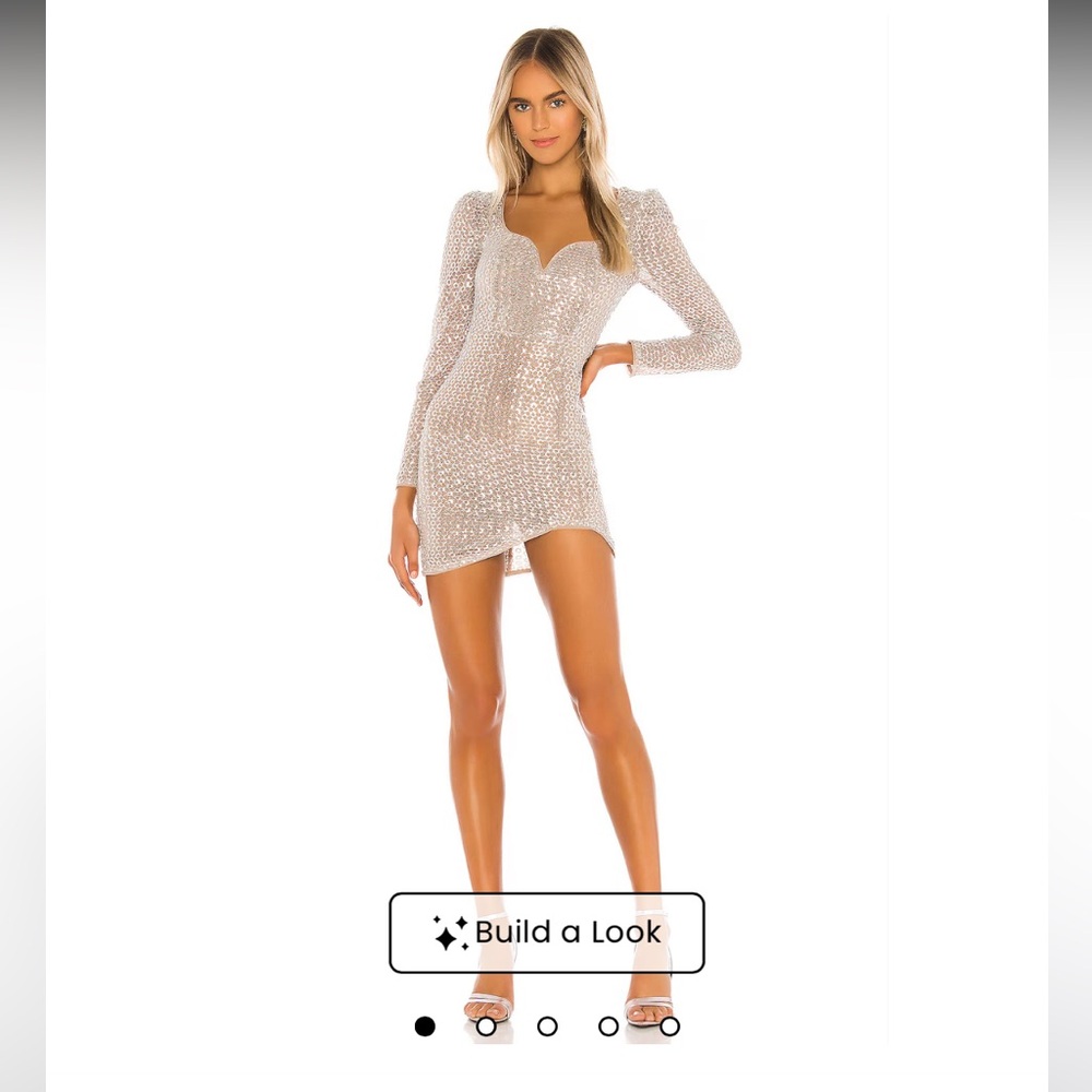 Camila Coelho Thalia Silver Long Sleeve Mini Dress